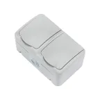 Блок горизонтальный 2 розетки (керамика) Mini OG IP54 с заземлением, о/у, серый