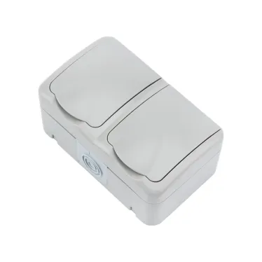 Блок горизонтальный 2 розетки (керамика) Mini OG IP54 с заземлением, о/у, серый