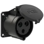                  Розетка встраиваемая 32А/230V/1P+N+E/IP44, черная, фланец 70x70, безвинтовое подключение
               