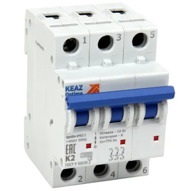 Выключатель автоматический трехполюсный 20А K 10кА AC OptiDin BM63-3K20-10-УХЛ3