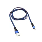 Кабель USB-microUSB 1 м, плоский провод, синяя джинсовая оплетка, 18-1163,