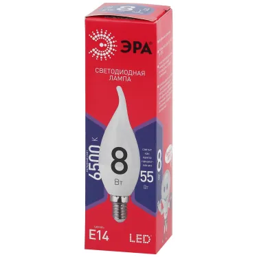 Лампа светодиодная LED BXS-8W-865-E14 R (диод, свеча на ветру, 8Вт, хол, E14) (10/100/2800)