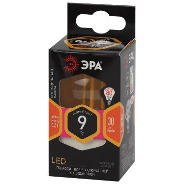 Лампа светодиодная F-LED P45-9w-827-E27 (филамент, шар, 9Вт, тепл, E27) (10/100/4000)