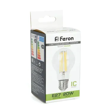 Лампа светодиодная LED 20вт Е27 белый FILAMENT