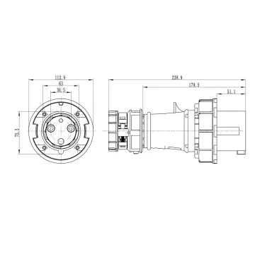 Вилка кабельная IP67 63A 2P+E 230V