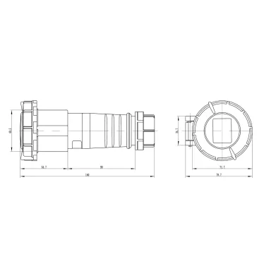 Розетка кабельная IP67 16A 2P+E 230В