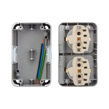 Блок горизонтальный 2 розетки (керамика) Mini OG IP54 с заземлением, о/у, серый