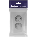 Розетка Intro Accent 6-204-03 2х2P, 16А-250В, IP20, СУ, AL/CU, алюминий