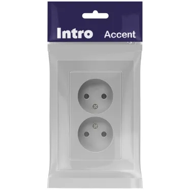 Розетка Intro Accent 6-204-03 2х2P, 16А-250В, IP20, СУ, AL/CU, алюминий