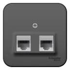                  Розетка BLANCA наружная двойная компьютерная RJ45+телефонная RJ11, кат.5e, с изолирующей пластиной, антрацит
               