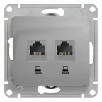                  Розетка Glossa двойная компьютерная RJ45 + RJ45 кат.5E механизм алюминий
               