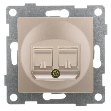 Розетка компьютерная и телефонная RJ45, RJ12 Ugra, механизм, шампань