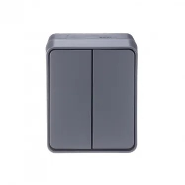 AtlasDesign Profi54 выключатель двухклавишный IP54 10 АХ, АНТРАЦИТ, Россия