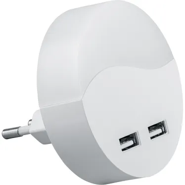 Ночник светодиодный 0.45w LED с датчиком освещенности и 2-мя USB выходами белый