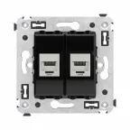 Avanti Компьютерная розетка RJ-45 без шторки в стену, кат.6 двойная экранированная, Черный квадрат