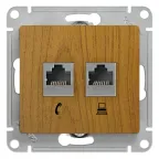                  GLOSSA Розетка двойная телефон/компьютер RJ11+RJ45 категория 5е дуб в рамку
               