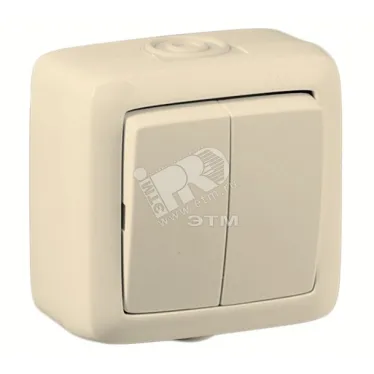 Выключатель двухклавишный наружный слоновая кость IP44 16А