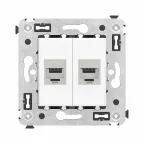 Avanti Компьютерная розетка RJ-45 без шторки в стену, кат.6А двойная экранированная, Белое облако