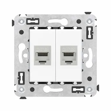 Avanti Компьютерная розетка RJ-45 без шторки в стену, кат.6А двойная экранированная, Белое облако