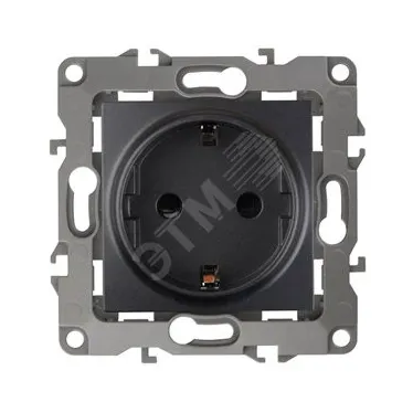 Розетка 2P+E Schuko со шторками, 16A-250В, Эра12, антрацит, 12-2102-05