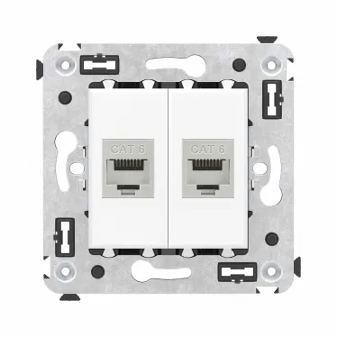 Avanti Компьютерная розетка RJ-45 без шторки в стену, кат.6 двойная экранированная, Белое облако