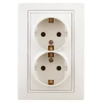 Розетка Intro Plano 1-205-02 с заземлением двойная 2X2P+E Schuko, 16А-250В, IP20, СУ, слоновая кость