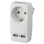 Адаптер ''Polynom'' 1гн 220V + 2xUSB 2100mA, c заземл, (белый) (10/60/1440) SP-1e-USB-W''
