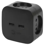 Разветвитель электрический SP-4-USB-B на 4 розетки + 2xUSB 2400mA, без заземл 10А (черный)
