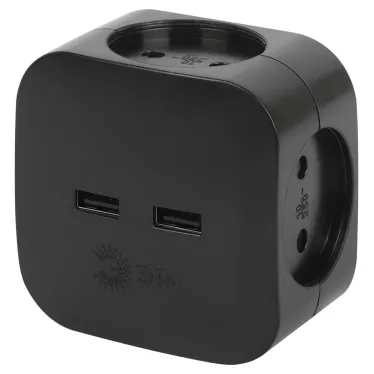 Разветвитель электрический SP-4-USB-B на 4 розетки + 2xUSB 2400mA, без заземл 10А (черный)