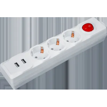 Удлинитель бытовой NPE-USB01-03-180-ESC-3X1 с выключателем 3 гнезда с/з 1,8м ПВС 3х1 2USB 2,1A