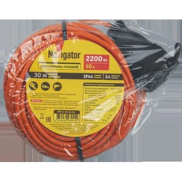 Удлинитель силовой NPE-C-30-X-2x1 шнур б/з 30м ПВС 2х1 2200 Вт IP44