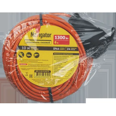 Удлинитель силовой NPE-C-10-X-2x0.75 шнур б/з 10м ПВС 2х0,75 1300 Вт IP44