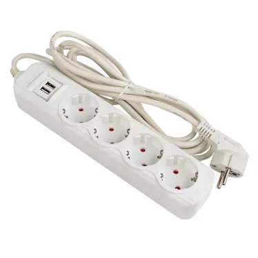 Удлинитель Эксперт 4 гнезда 2 метра 16А/3,5кВт с 2USB 2,1А ПВС 3х1