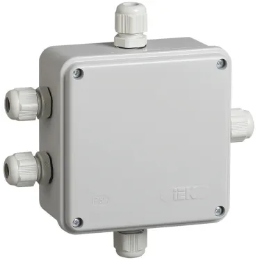Коробка КМ41330 распаячная для открытой проводки 100х100х50мм IP55 (RAL7035 гермовводы PG9 5 шт)