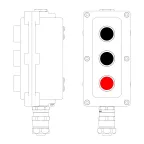                  Взрывонепроницаемый пост управления из алюминия LCSD-03-B-MB-P1B(11)x1-P1B(11)x1-P1R(11)x1-PBMB-ANP15BMB
               