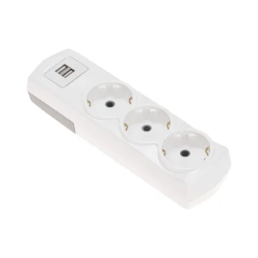 Колодка PREMIUM 3 гнезда, с/з, 2 USB, белый