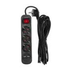                  Удлинитель STANDARD 3 гнезда, 5 м, 3х1,0 мм2, с/з, с выключателем, 2 USB, черный
               