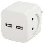 Разветвитель электрический SP-2-USB-W на 2 розетки + 2xUSB 2400mA, без заземл 10А (белый)