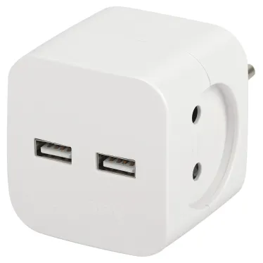 Разветвитель электрический SP-2-USB-W на 2 розетки + 2xUSB 2400mA, без заземл 10А (белый)