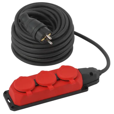 Удлинитель силовой UK-3e-3x1,5-20m-IP44(KG) с заземлением 3 розетки каучук 20м КГ 3х1,5мм2 IP44