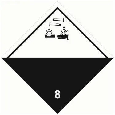 Знак для маркировки опасных грузов ''Кл.8'' 250х250 мм, пленка самоклеящаяся ГОСТ 19433-88