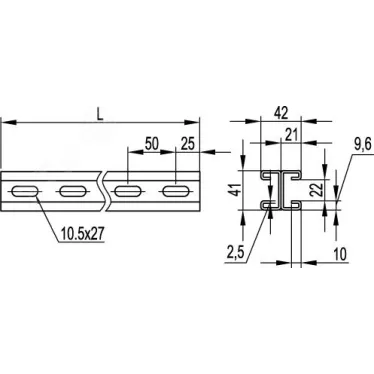 Профиль C-образный двойной 41х21 L6000 толщина2.5 мм горячеоцинкованный