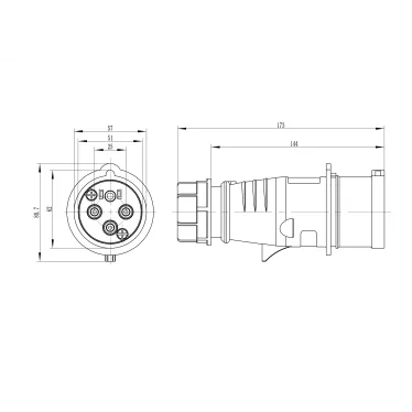 Вилка кабельная 32A 3P+E IP44 переносная 400V