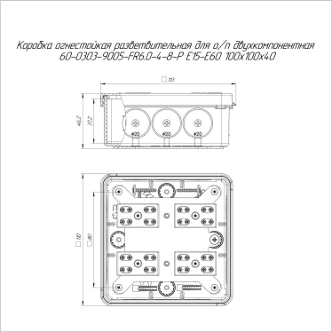 Коробка огнестойкая разветвительная для о/п двухкомпонентная 60-0303-9005-FR6.0-4-8-Р Е15-Е60 100х100х40 RAL9005 Промрукав (17 шт/уп)