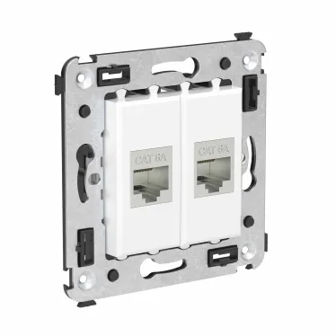 Avanti Компьютерная розетка RJ-45 без шторки в стену, кат.6А двойная экранированная, Белое облако
