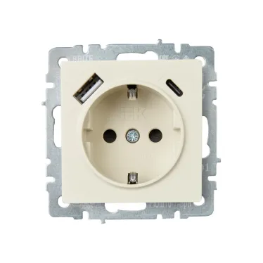 BRITE Розетка с заземлением с защитными шторками 16А с USB A+C 18Вт РЮш11-1-БрКр бежевый