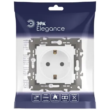 Розетка 2P+E Schuko, 16А-250В, Эра Elegance, белый, 14-2101-01