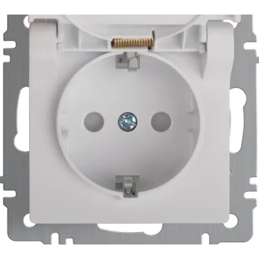 Розетка Intro Accent 6-209-01 , 2P+E Schuko с крышкой штор., 16А-250В, IP44, СУ, AL/CU, белый