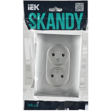 SKANDY Розетка 2-местная без заземления с защитными шторками 10А в сборе SK-R09S серебряный IEK