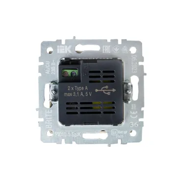 BRITE Розетка USB A+A 5В 3,1А РЮ10-1-БрЖ жемчуг